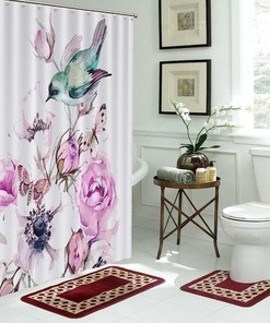 Colorful Birds and Petals Design Shower Curtain for a Fun and Whimsical Bathroom