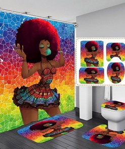 Colorful Black Girl Bathroom Decor Set With African American Shower Curtain