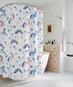 Colorful Blue And Pink Unicorns Shower Curtain For Children'S Bathroom Refresh