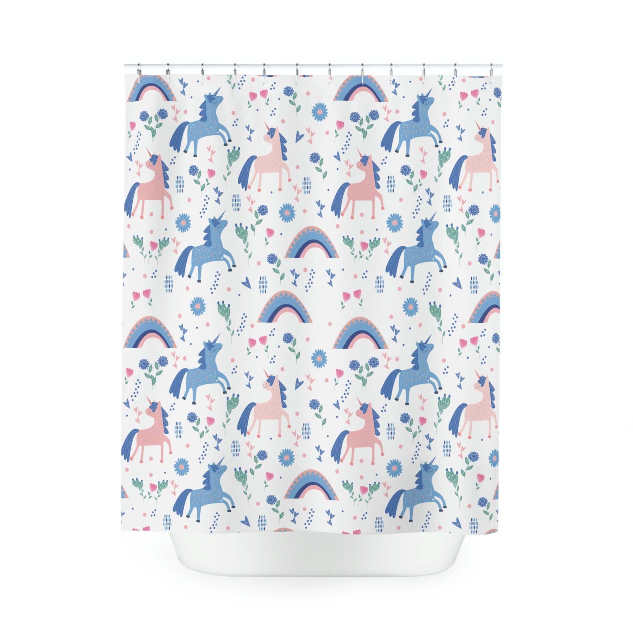 Colorful Blue And Pink Unicorns Shower Curtain For Children'S Bathroom Refresh - Image 2