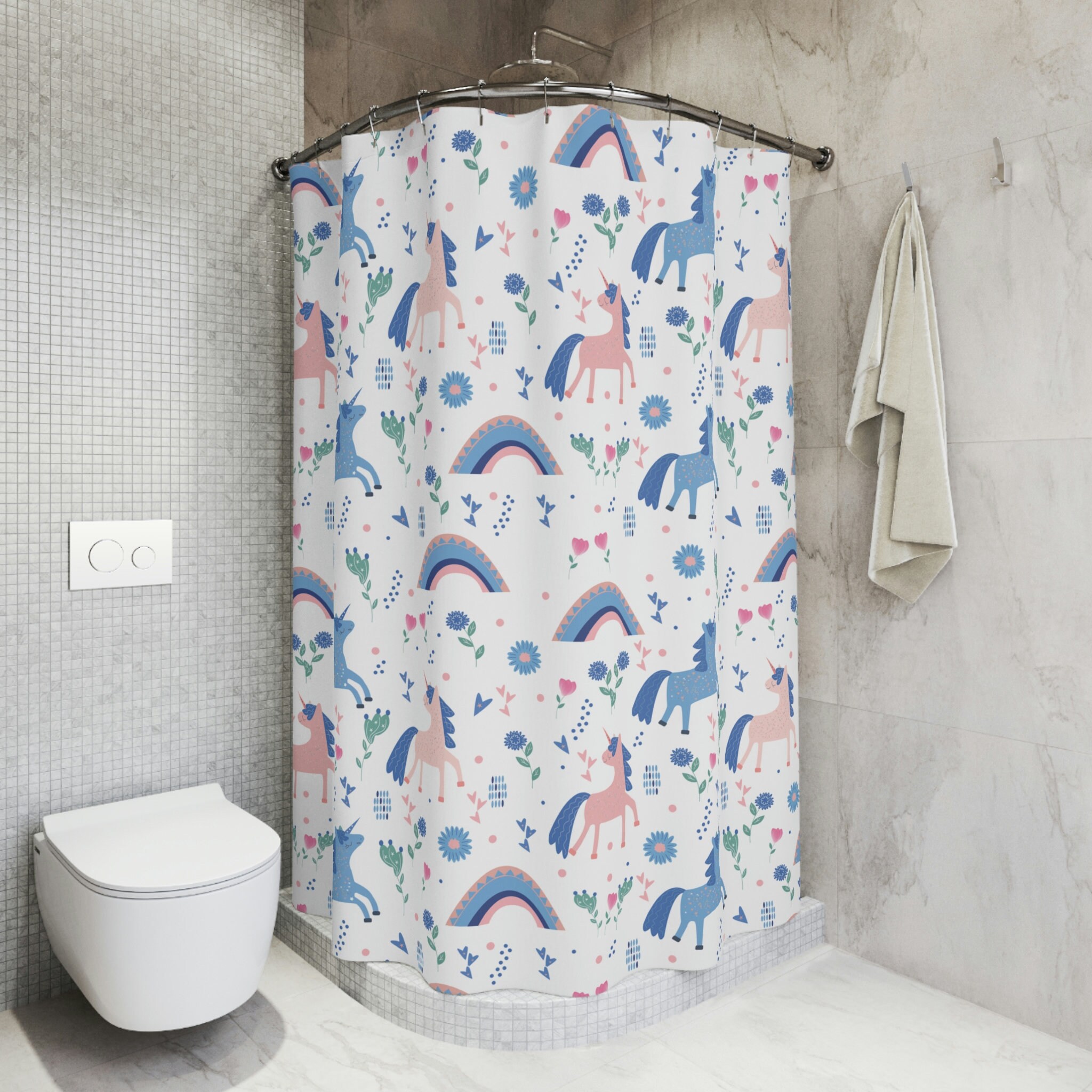 Colorful Blue And Pink Unicorns Shower Curtain For Children'S Bathroom Refresh - Image 3