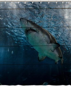 Colorful Blue Ocean Shower Curtain - Big Shark Bathroom Decor