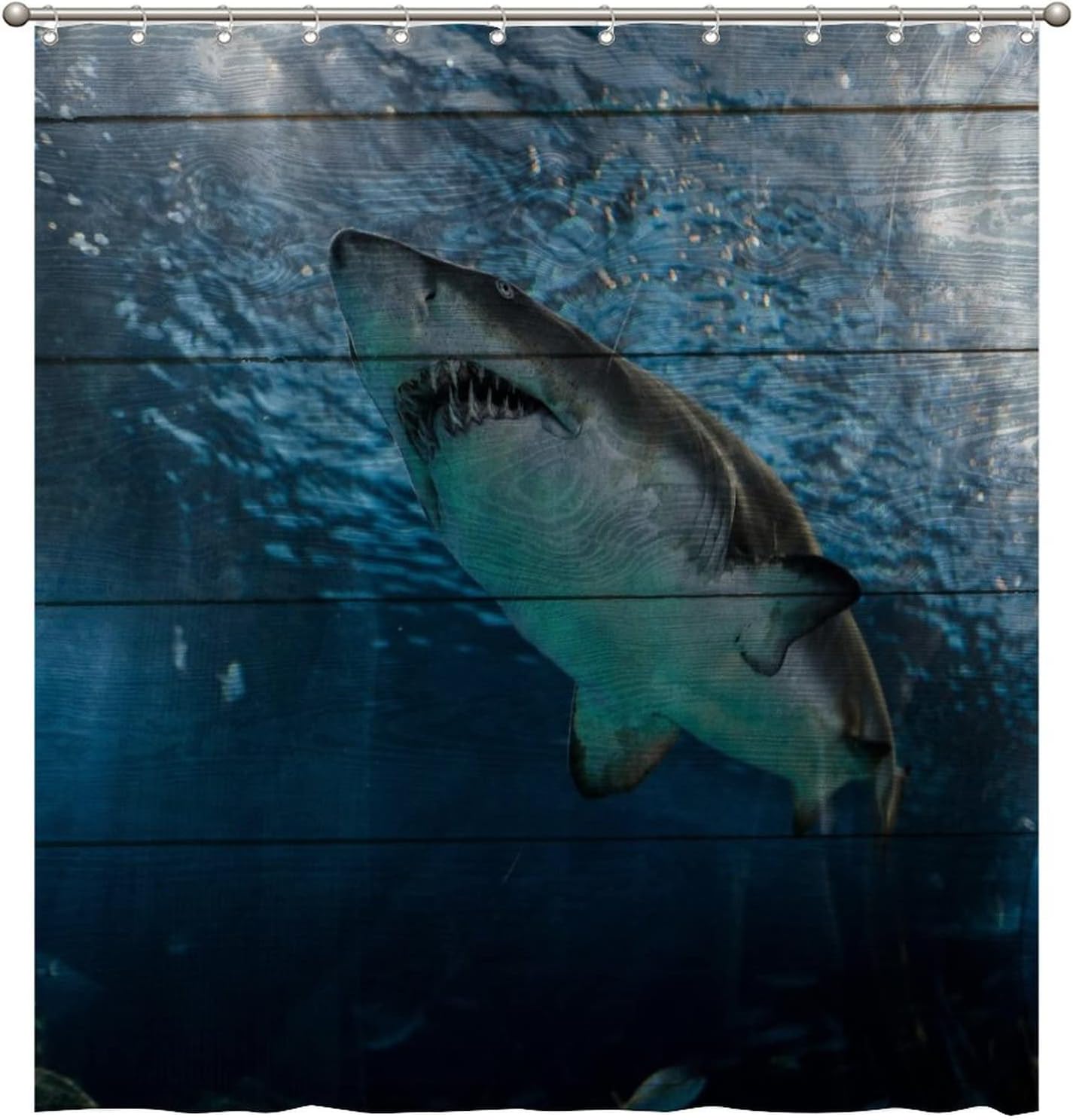 Colorful Blue Ocean Shower Curtain - Big Shark Bathroom Decor