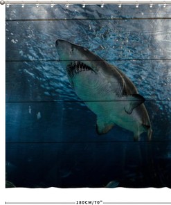 Colorful Blue Ocean Shower Curtain - Big Shark Bathroom Decor