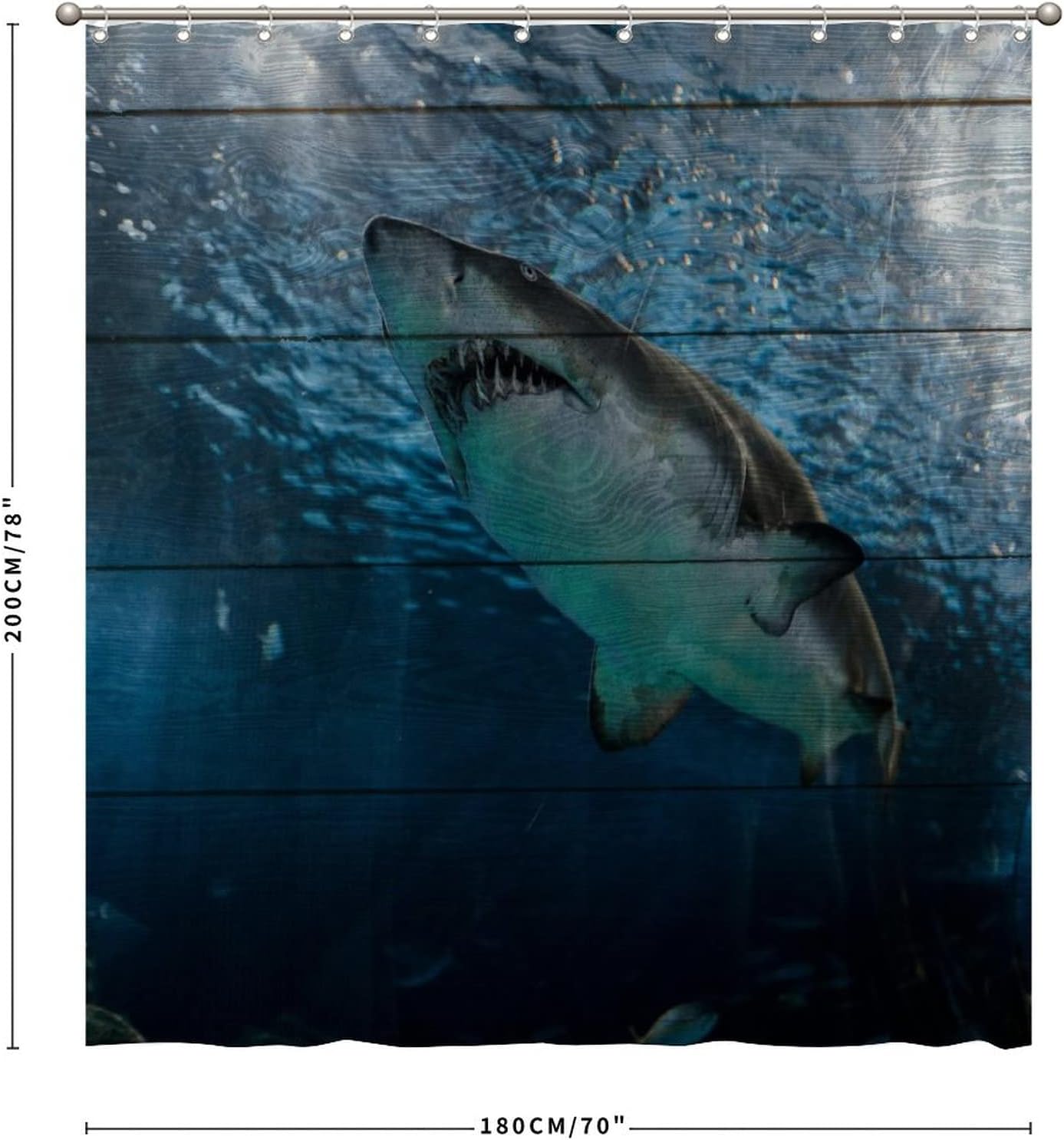 Colorful Blue Ocean Shower Curtain - Big Shark Bathroom Decor