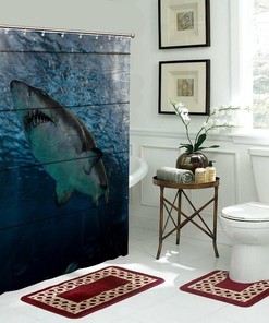 Colorful Blue Ocean Shower Curtain - Big Shark Bathroom Decor
