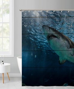 Colorful Blue Ocean Shower Curtain - Big Shark Bathroom Decor
