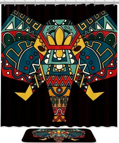 Colorful Bohemian Elephant Waterproof Shower Curtain For Bathroom Decor
