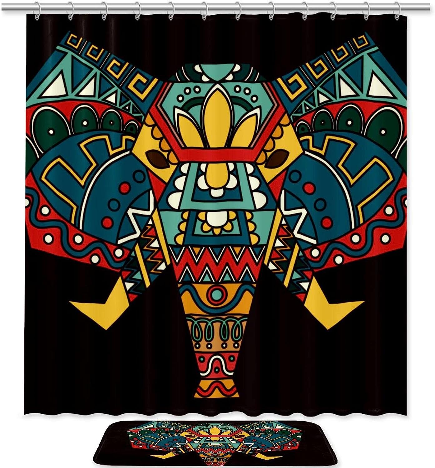 Colorful Bohemian Elephant Waterproof Shower Curtain For Bathroom Decor