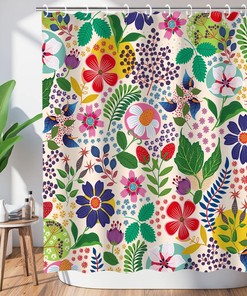Colorful Bohemian Flowered Shower Curtain for Bathroom