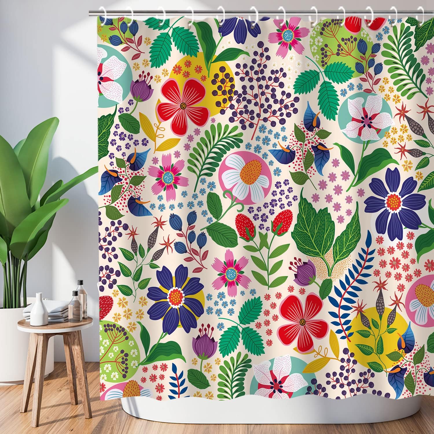 Colorful Bohemian Flowered Shower Curtain for Bathroom