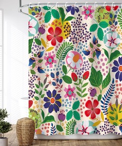 Colorful Bohemian Flowered Shower Curtain for Bathroom