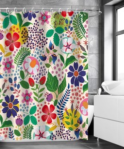 Colorful Bohemian Flowered Shower Curtain for Bathroom