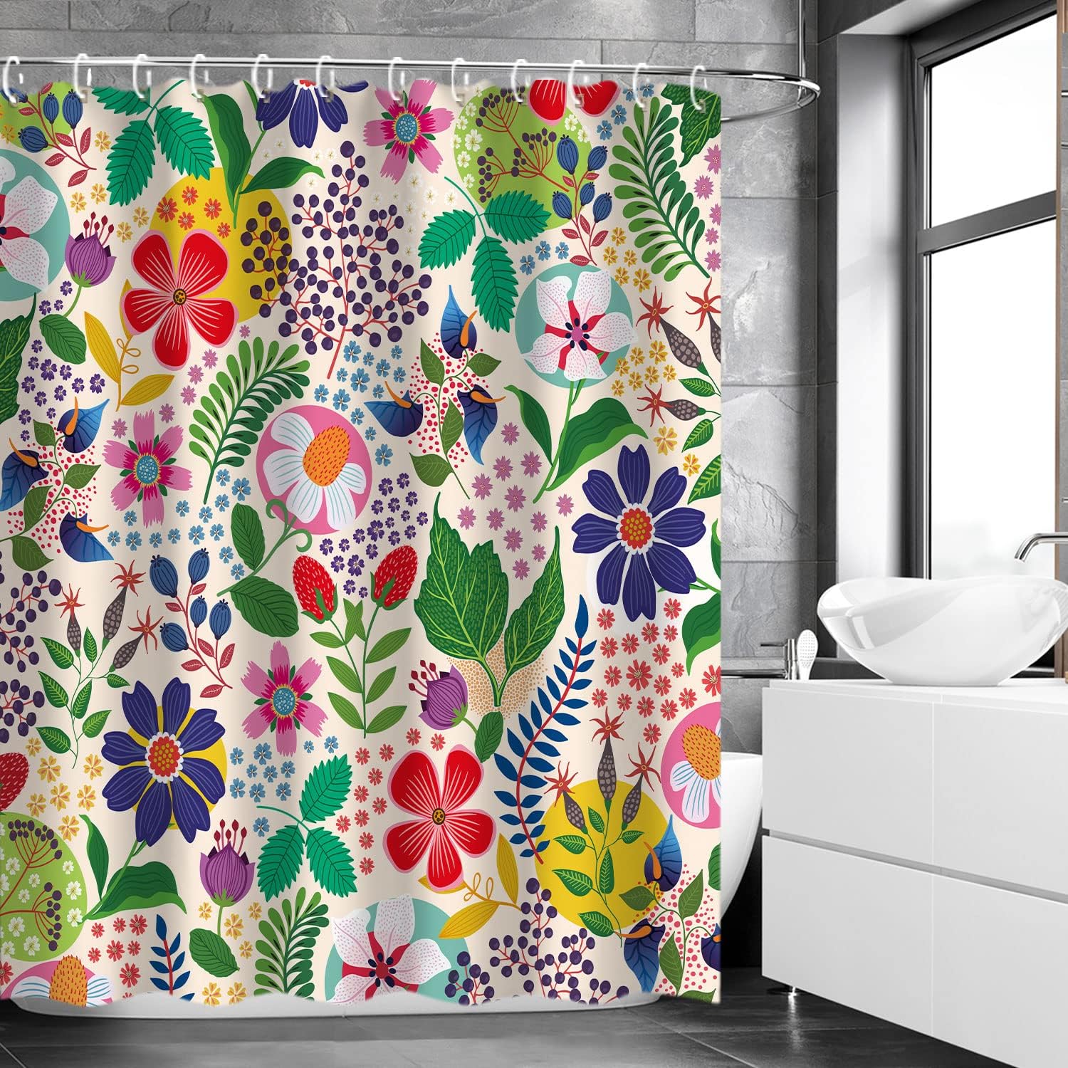 Colorful Bohemian Flowered Shower Curtain for Bathroom