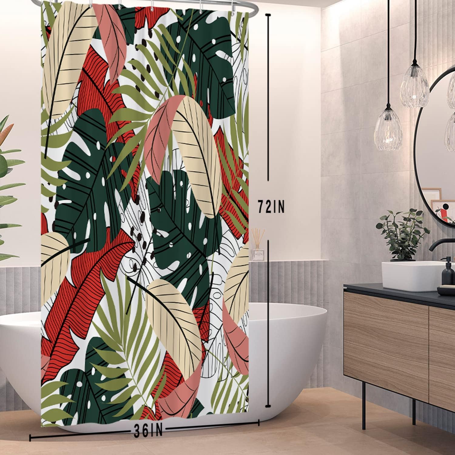 Colorful Bohemian Palm Leaf Shower Curtain with Modern Design for a Relaxing Bath Experience