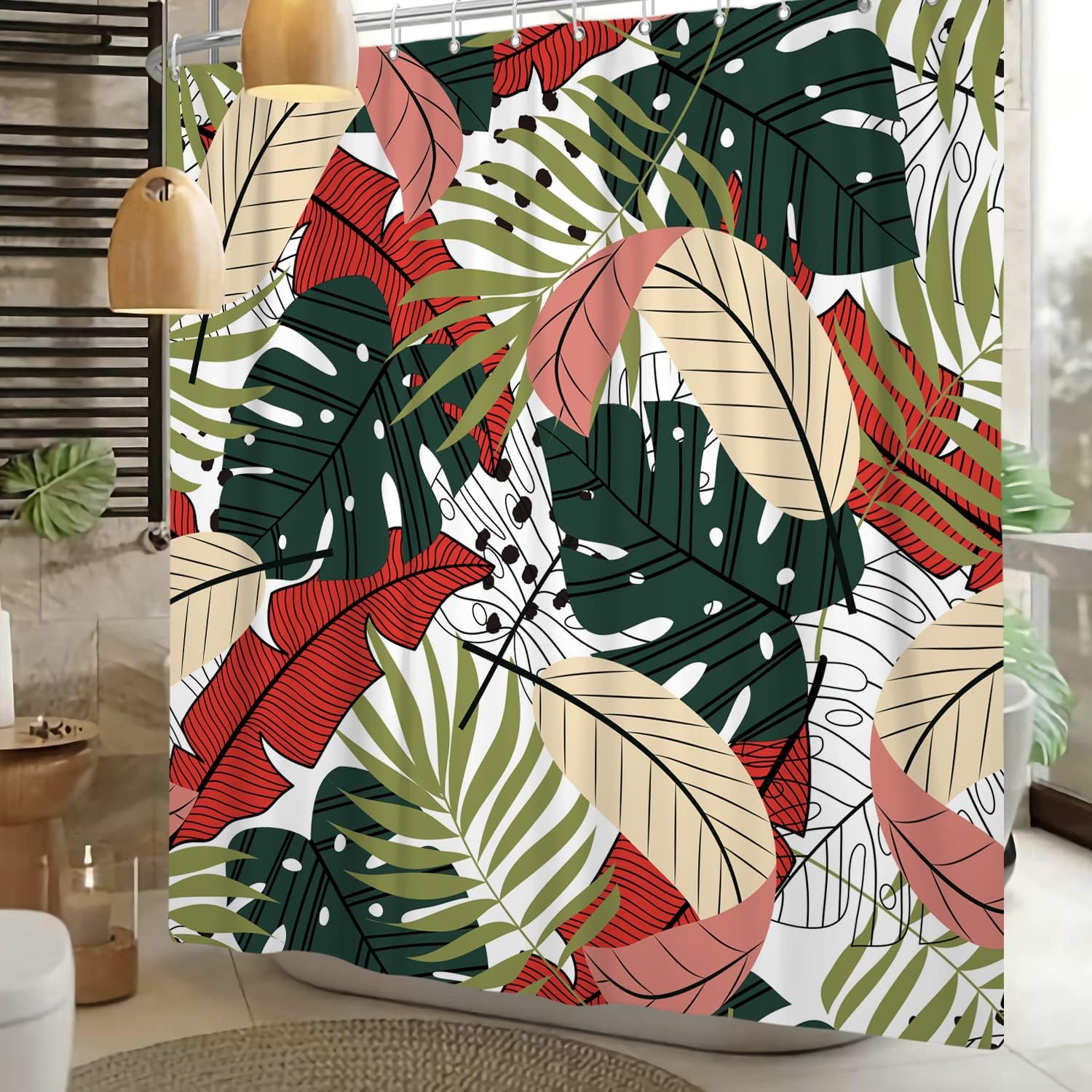 Colorful Bohemian Palm Leaf Shower Curtain with Modern Design for a Relaxing Bath Experience