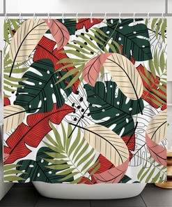 Colorful Bohemian Palm Leaf Shower Curtain with Modern Design for a Relaxing Bath Experience