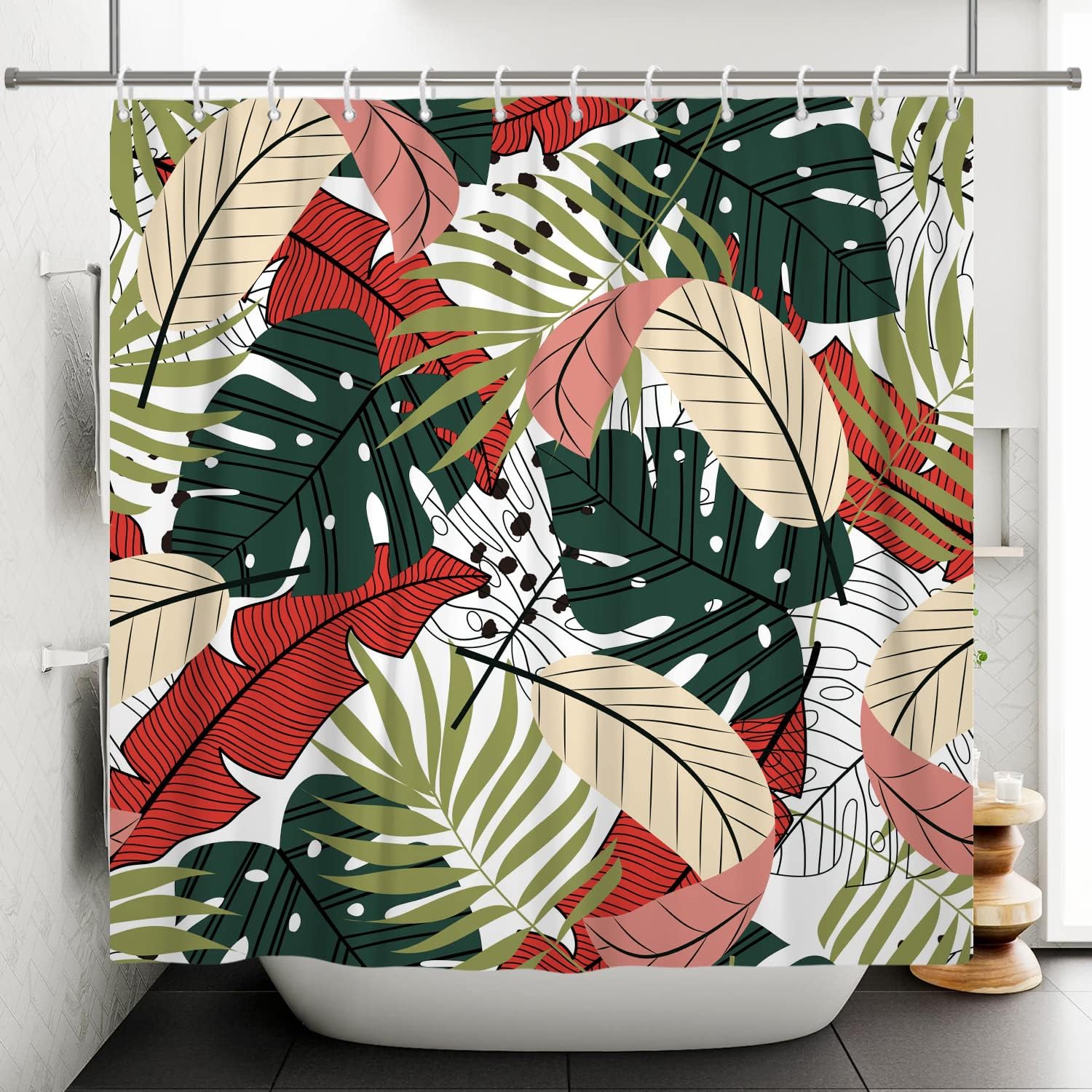 Colorful Bohemian Palm Leaf Shower Curtain with Modern Design for a Relaxing Bath Experience