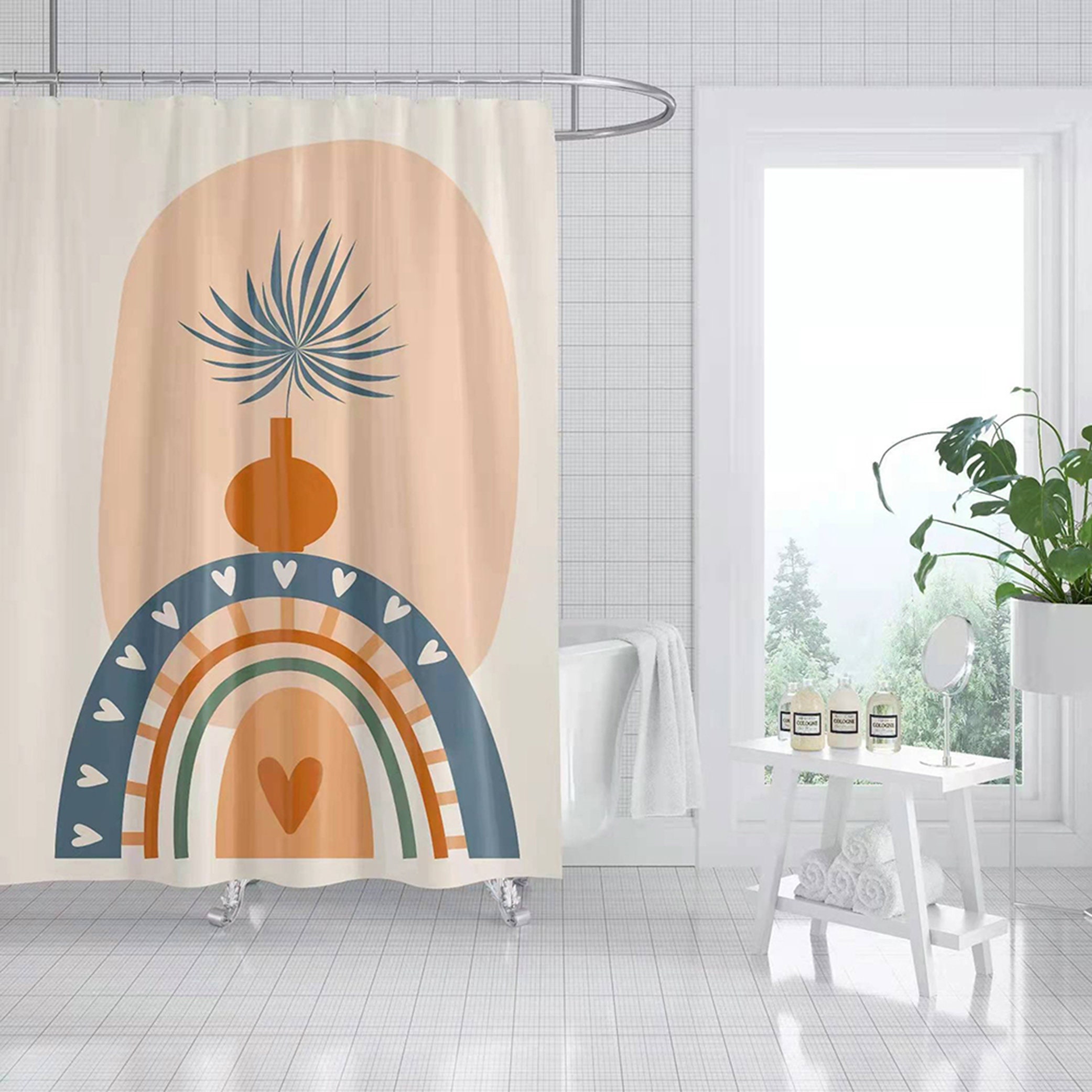 Colorful Bohemian Vase Palm Leaves Printed Shower Curtain For Bathroom Decor