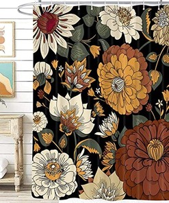 Colorful Boho Floral Botanical Shower Curtain For Mid Century Modern Bohemian Bathroom