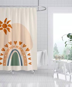 Colorful Boho Rainbow Sun Shower Curtain, Bohemian Love Heart Design, Home Bathroom Decor, Housewarming Gift Included
