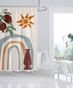 Colorful Boho Rainbow Sun Shower Curtain, Bohemian Vase Fruit Design, Home Bathroom Decor, Housewarming Gift Included