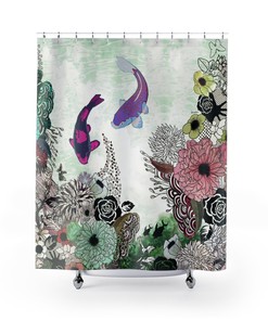 Colorful Boho Shower Curtain with Koi Fish Print for Artistic Bathroom Decor
