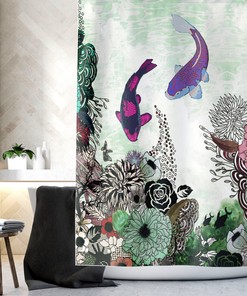 Colorful Boho Shower Curtain with Koi Fish Print for Artistic Bathroom Decor