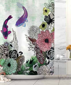 Colorful Boho Shower Curtain with Koi Fish Print for Artistic Bathroom Decor