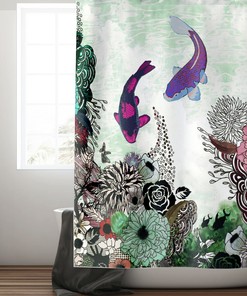 Colorful Boho Shower Curtain with Koi Fish Print for Artistic Bathroom Decor