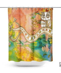 Colorful Boho Shower Curtain with Owl and Hippie Flower Art for Bathroom Accessories