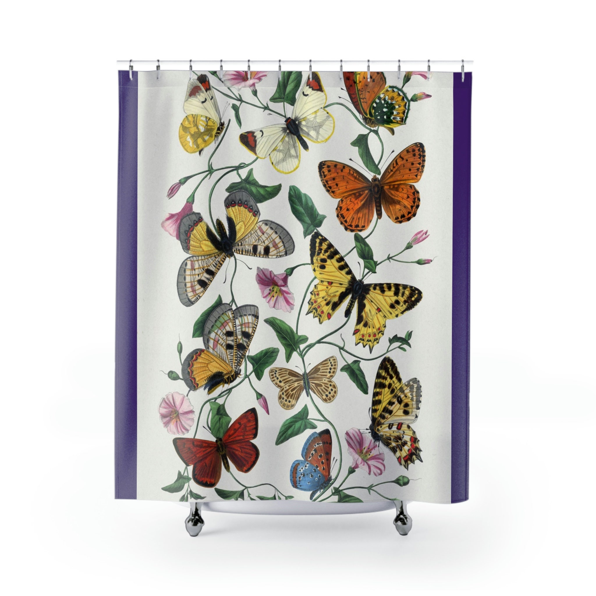 Colorful Botanical Butterfly Painting 1842 Boho Shower Curtain