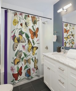 Colorful Botanical Butterfly Painting 1842 Boho Shower Curtain