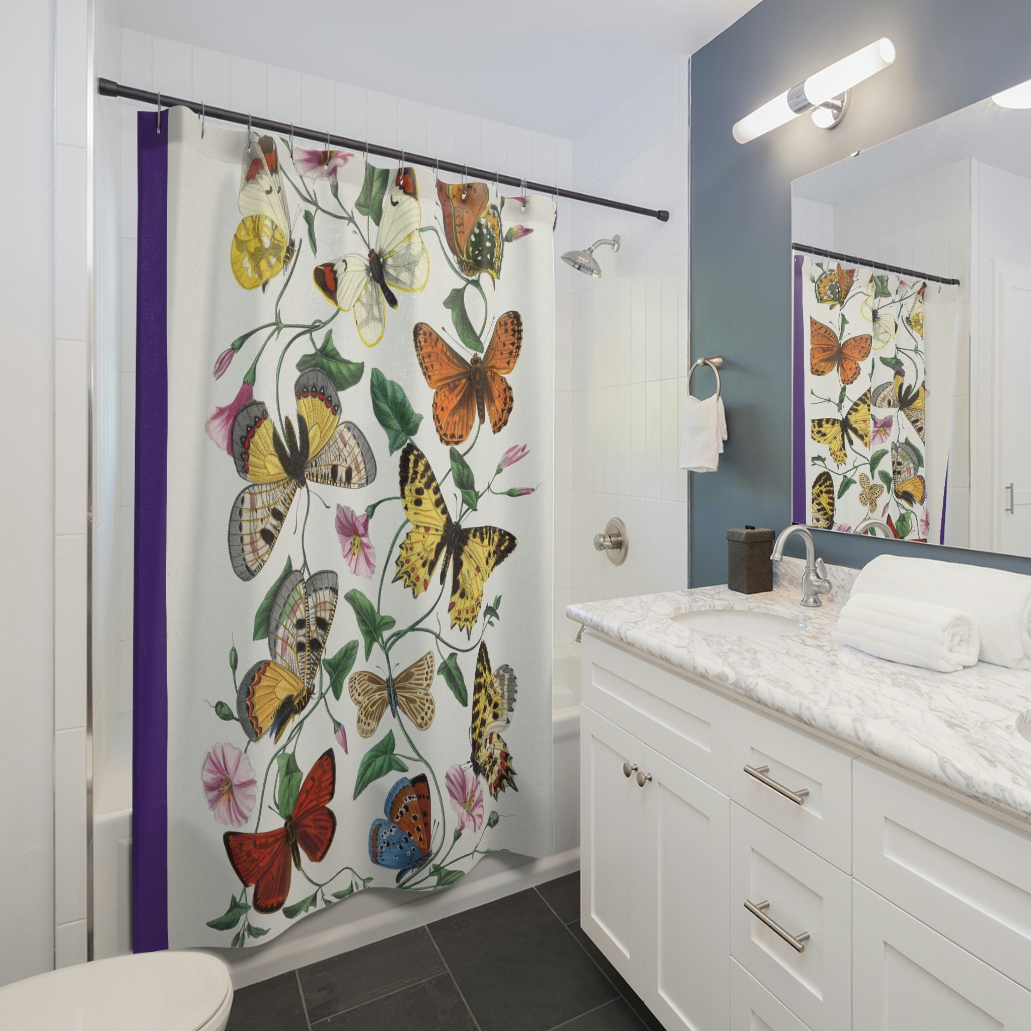 Colorful Botanical Butterfly Painting 1842 Boho Shower Curtain