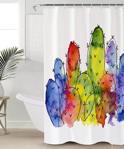 Colorful Botanical Cactus Print Shower Curtain for Bathroom