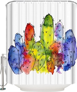 Colorful Botanical Cactus Print Shower Curtain for Bathroom
