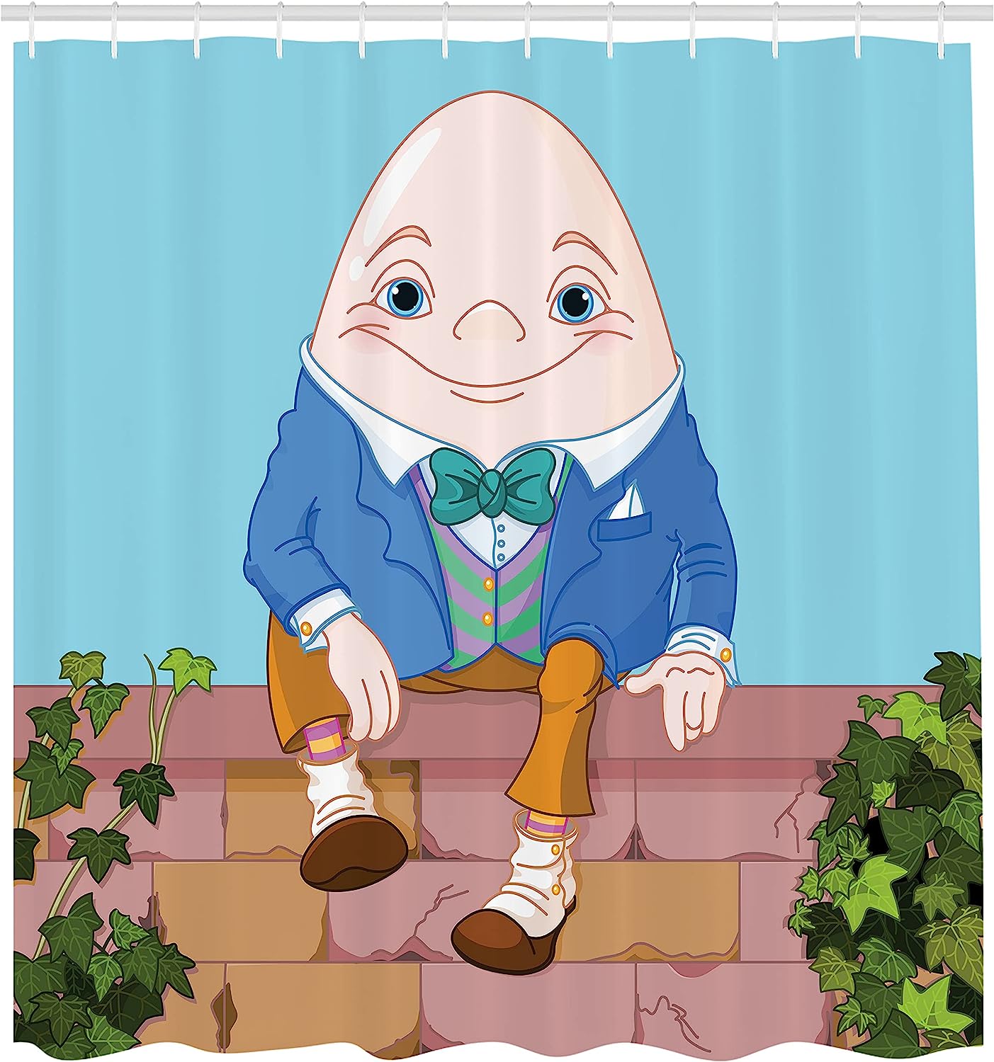 Colorful Brickwork Wall Egg Humpty Dumpty Sitting Cartoon Shower Curtain - Image 2