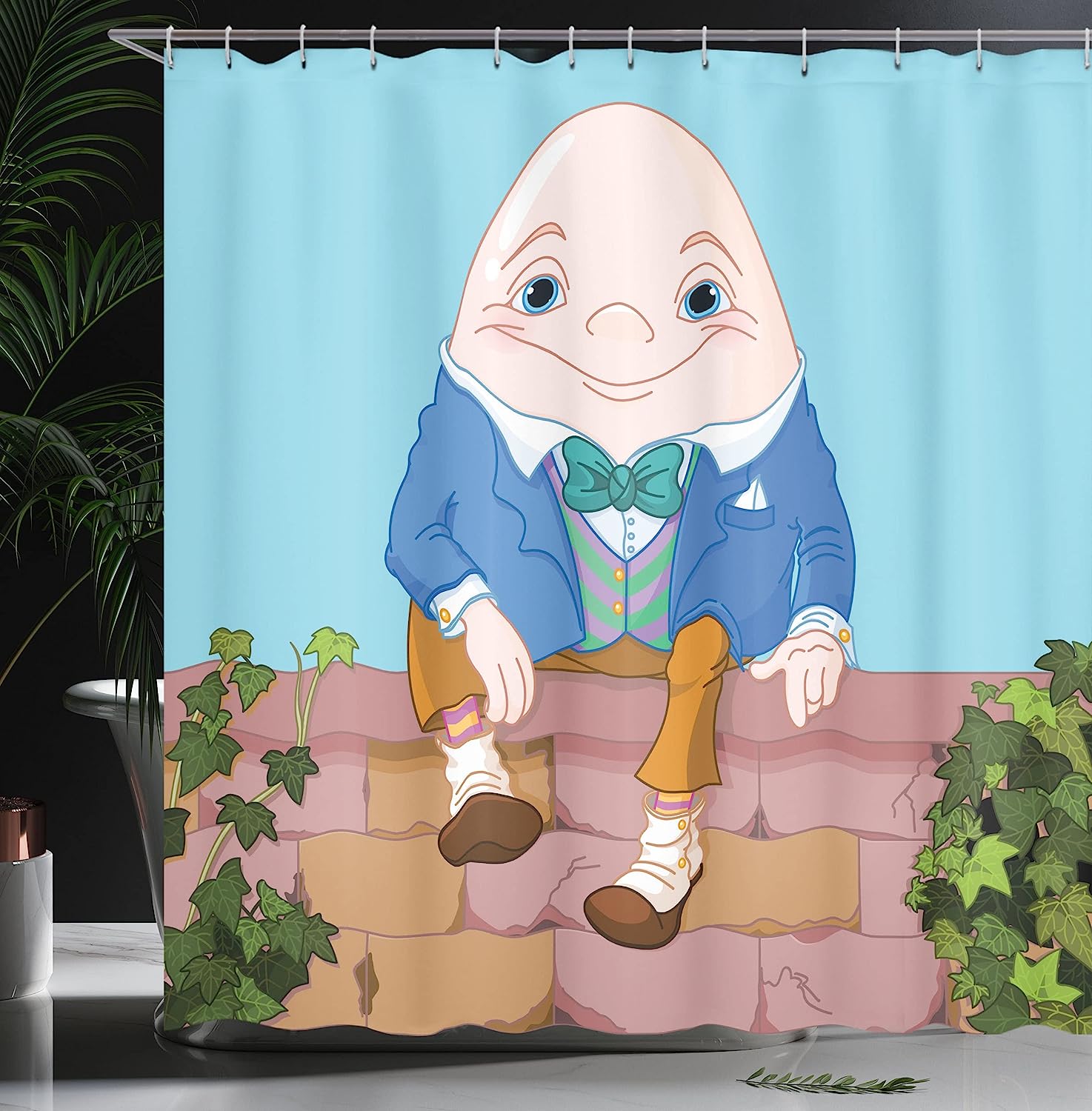 Colorful Brickwork Wall Egg Humpty Dumpty Sitting Cartoon Shower Curtain - Image 3