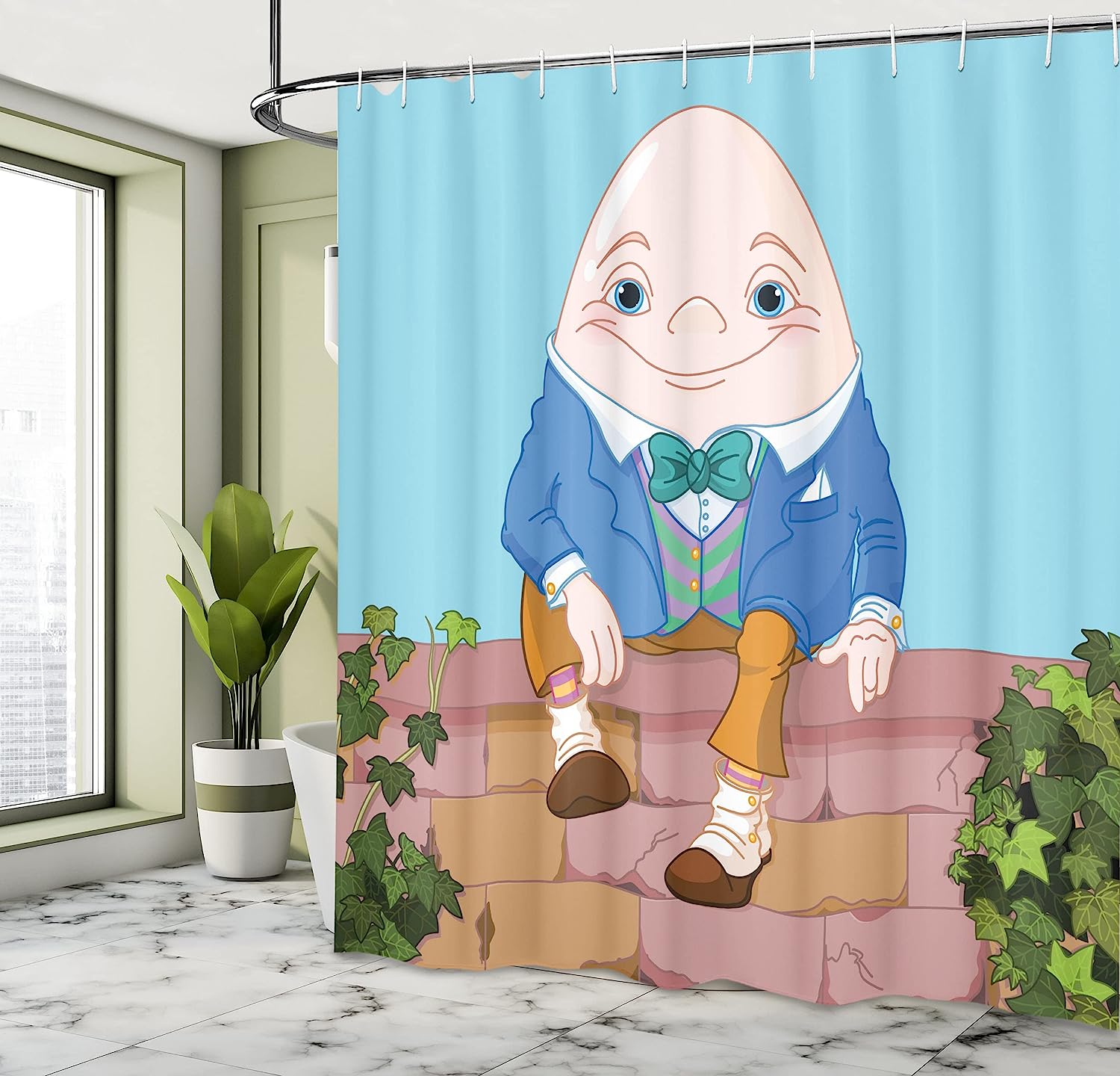 Colorful Brickwork Wall Egg Humpty Dumpty Sitting Cartoon Shower Curtain - Image 4