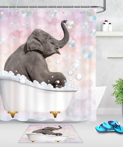 Colorful Bubbles Bathtub Funny Elephant Shower Curtain - Bathroom Decoration