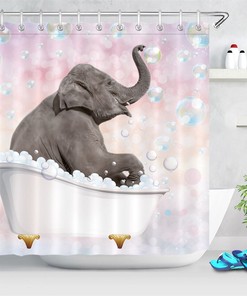 Colorful Bubbles Bathtub Funny Elephant Shower Curtain - Bathroom Decoration