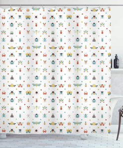 Colorful Bugs and Little Stars Pattern on Insects Shower Curtain for Cloth Fabric Bathroom Decors