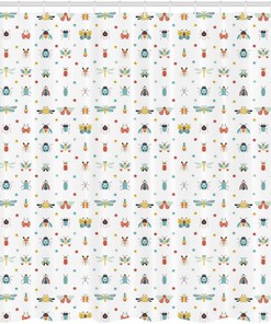 Colorful Bugs and Little Stars Pattern on Insects Shower Curtain for Cloth Fabric Bathroom Decors