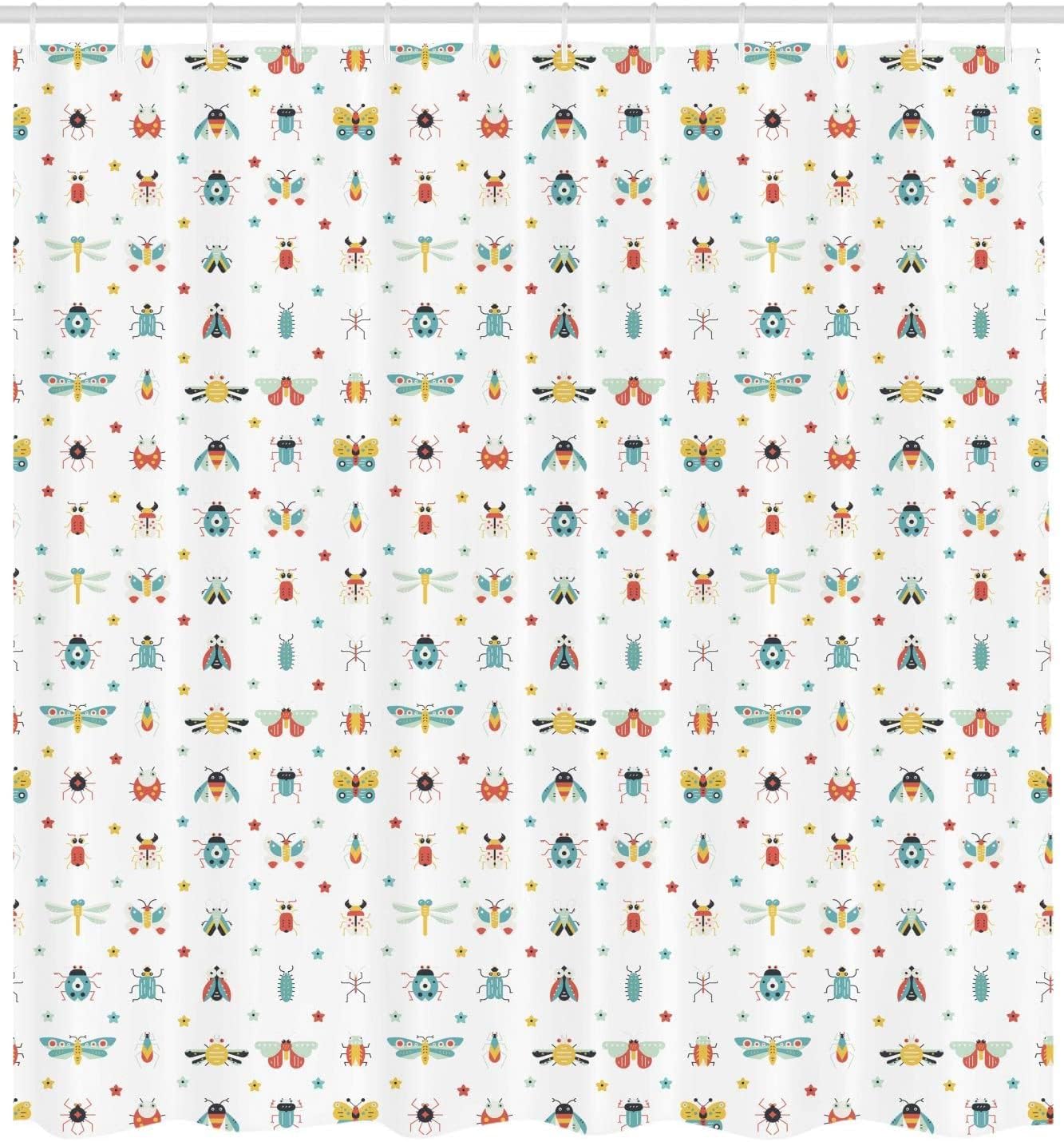 Colorful Bugs and Little Stars Pattern on Insects Shower Curtain for Cloth Fabric Bathroom Decors