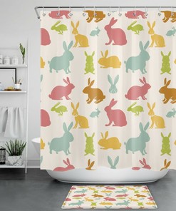 Colorful Bunny Spring Shower Curtain - Fun And Cute Easter Animals For Bathroom Accessory