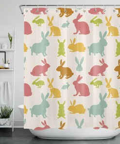 Colorful Bunny Spring Shower Curtain - Fun And Cute Easter Animals For Bathroom Accessory
