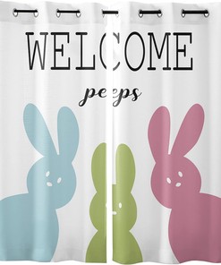Colorful Bunnys Sheer Curtains for Easter Welcome Peeps Bedroom and Living Room Window Curtain Panels