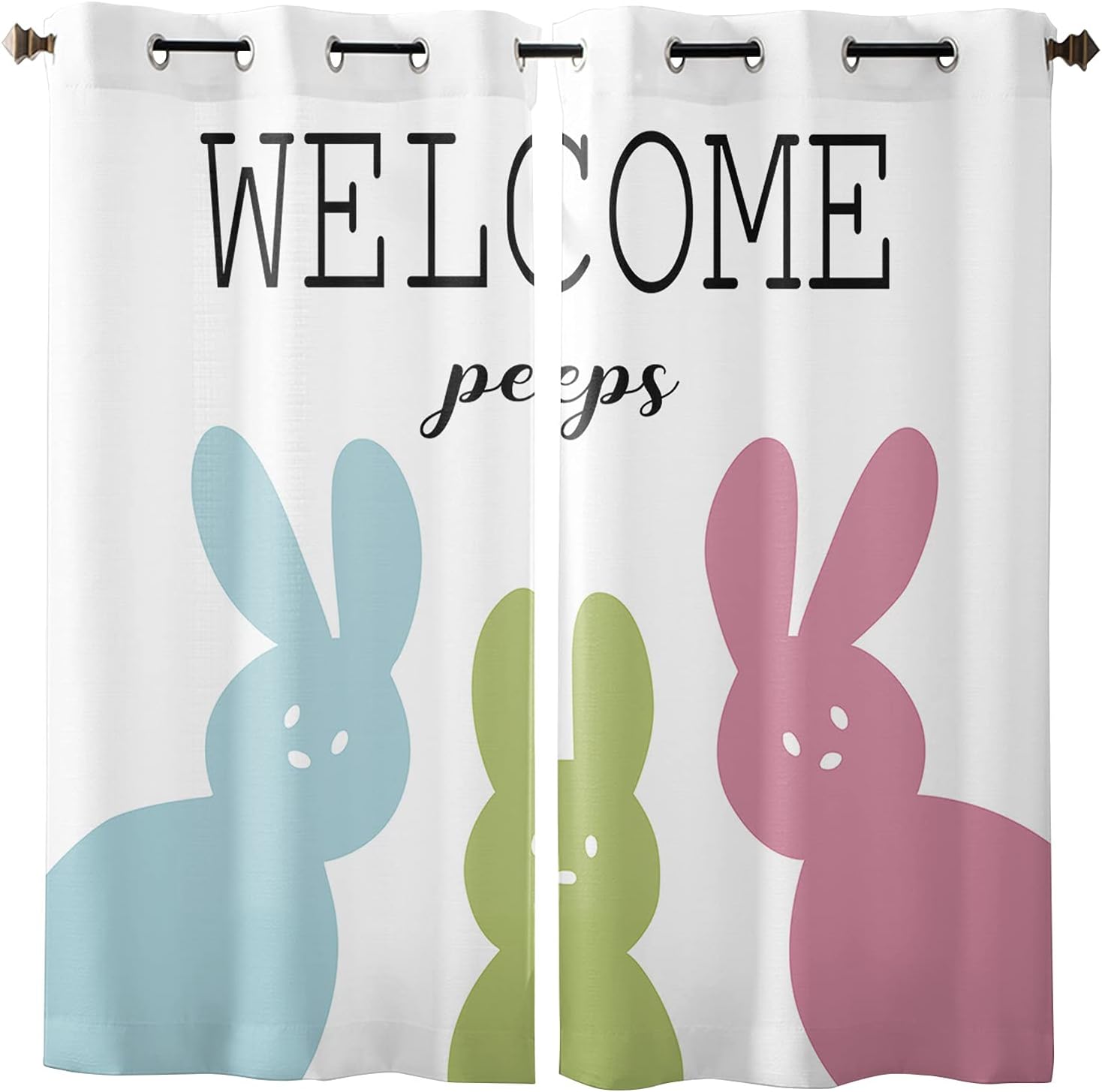 Colorful Bunnys Sheer Curtains for Easter Welcome Peeps Bedroom and Living Room Window Curtain Panels