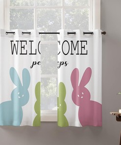 Colorful Bunnys Sheer Curtains for Easter Welcome Peeps Bedroom and Living Room Window Curtain Panels