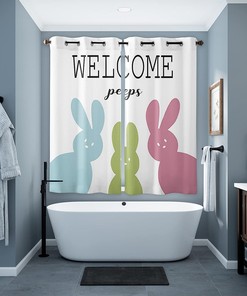 Colorful Bunnys Sheer Curtains for Easter Welcome Peeps Bedroom and Living Room Window Curtain Panels